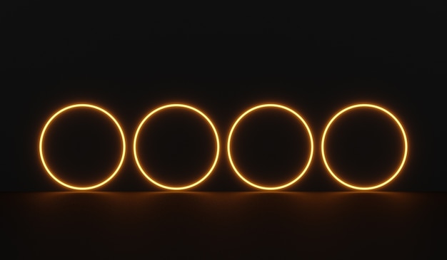 サークルオレンジ色のネオン管の光る光の空のsf部屋 プレミアム写真