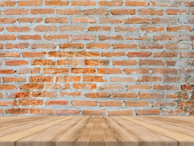 Download Empty tropical wood table top with brick wall,mock up ...