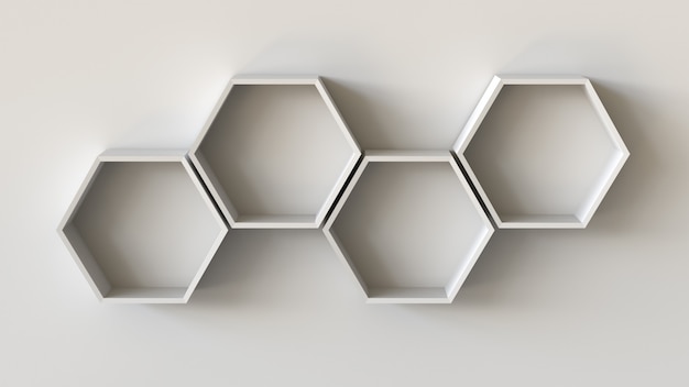 Premium Photo | Empty white hexagons shelves on blank wall background