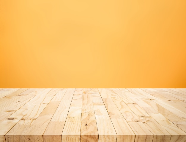 Premium Photo Empty Of Wood Table Top On Yellow Pastel Color Background