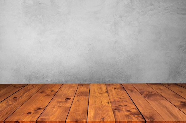 Premium Photo Empty Wooden Desk Table Top On Wood With Cement Wall Background