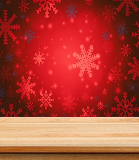 無料の写真 クリスマスの壁紙の背景と製品の配置のための空の木製のテーブル