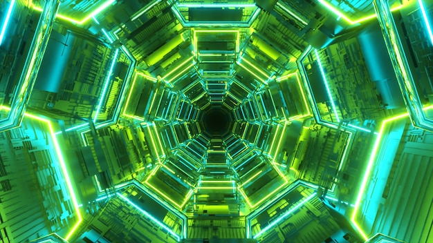 Premium Photo | Endless corridor of the future. spaceship. neon ...