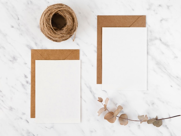 Envelopes and rope top view Free Photo
