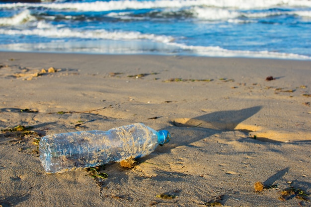 Environmental pollution: plastic bottle on the beach Photo | Premium ...