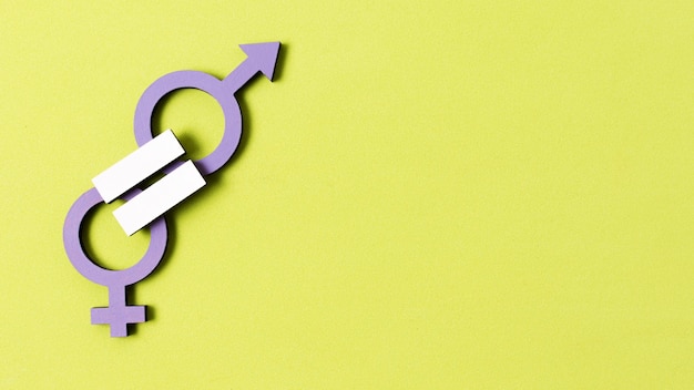 男性と女性の性別記号間の平等コピースペース プレミアム写真