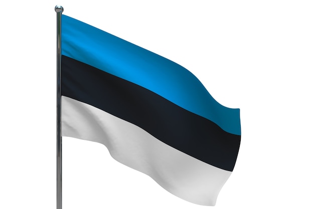 ポールのエストニアの旗 金属製の旗竿 白のエストニアの3dイラストの国旗 プレミアム写真