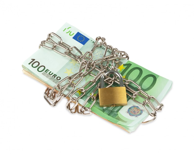 Euro banknotes with chain and padlock Premium Photo