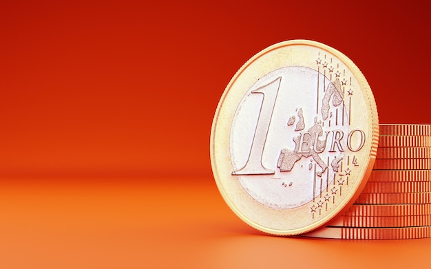 Euro coin on orange background. 3d render | Premium Photo