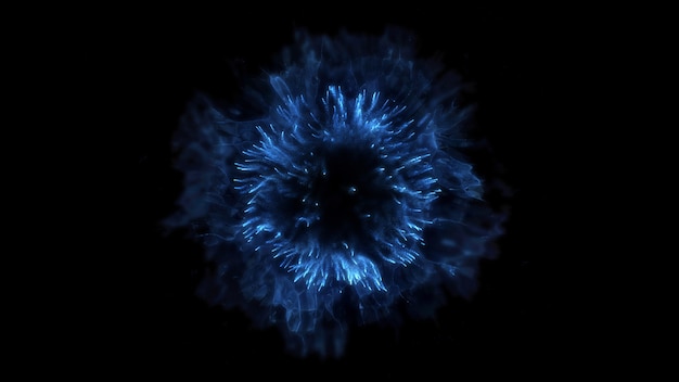 背景を爆発させます 爆発が分離されました 黒の背景 丸い衝撃波 抽象要素 青色 プレミアム写真