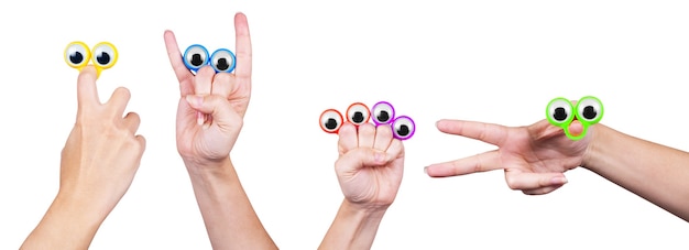 Premium Photo | Eyes on the fingers of the hand, on a white background set