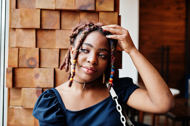 Premium Photo Face Portrait Of Lovely African American Woman With Dreadlocks At Cafe Beautiful Cool Fashionable Black Young Girl Indoor