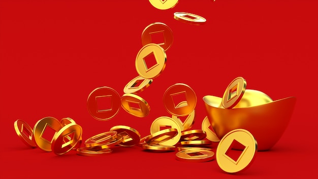 Premium Photo | Falling chinese golden d coins