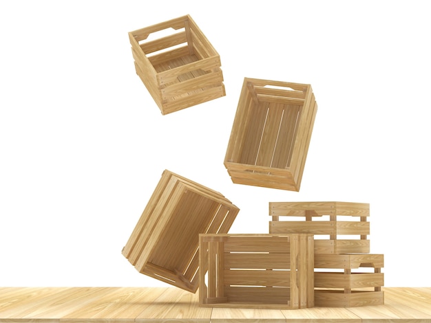 Premium Photo Falling Down Empty Wooden Crates