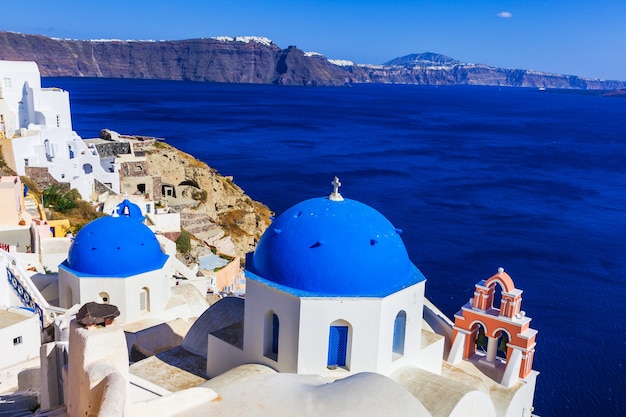 Premium Photo | Famous blue domes of amazing santorini island. greece