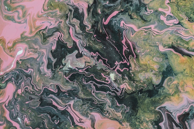 Fantasy Fluid Art Background With Dark Green Orange And Pink