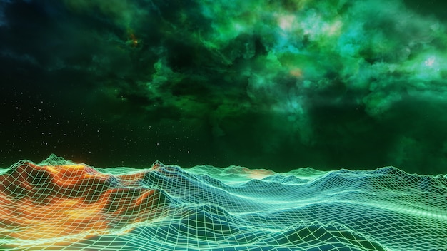 Fantasy universe space background ,volumetric lighting. 3d render Premium Photo