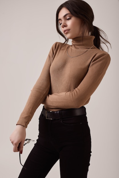 woman wearing turtleneck