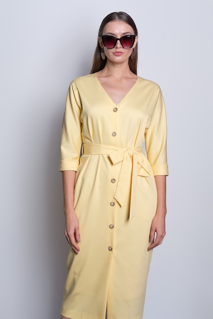 yellow dress with buttons