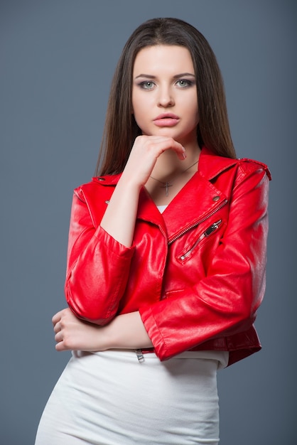 red leather jacket dress