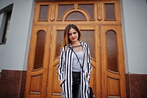 black and white striped pants suit