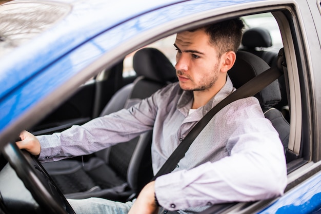 Free Photo Fasten The Car Seat Belt Young Man Safety Belt Safety First While Driving