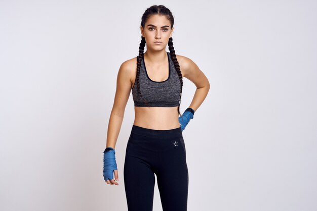 Female Athlete Boxer Is Training In Studio Premium Photo