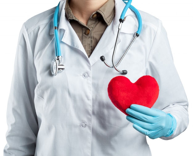 Premium Photo | Female cardiologist in uniform holding red heart ...