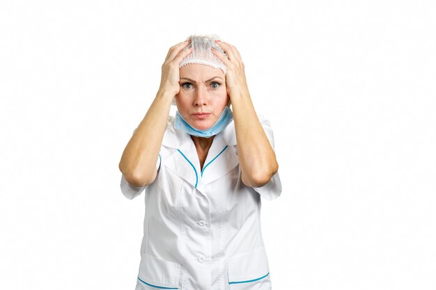 Premium Photo Female Doctor Shocked With Hands On Head Close Up Portrait Of A Shocked Female