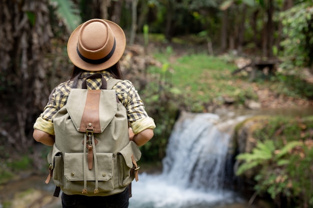 Female tourists are enjoying the forest. Free Photo