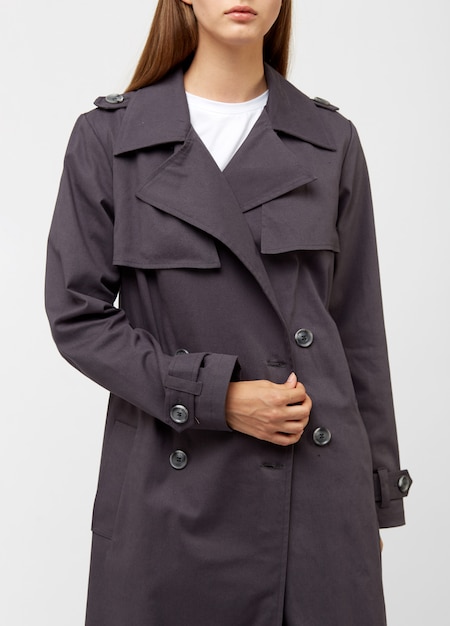 Premium Photo | Female trench coat. charcoal color. isolated on white