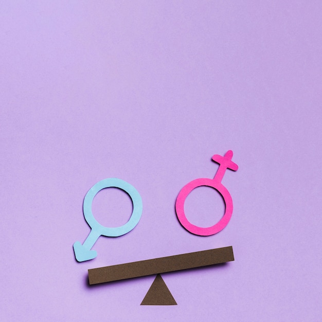  Feminine  and masculine  gender signs  on a seesaw Free Photo