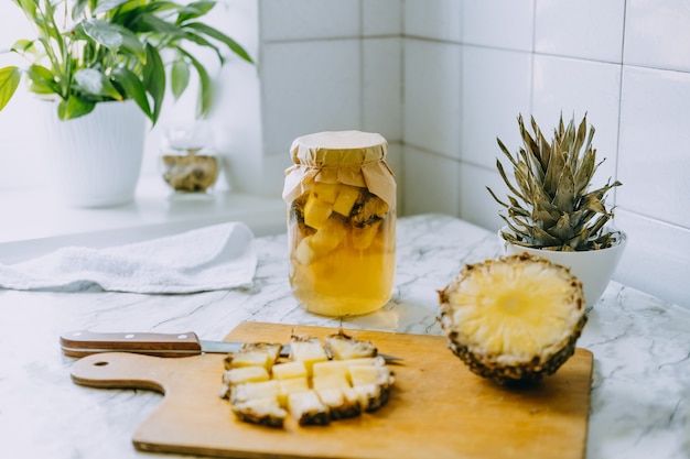 Premium Photo - FermenteD Pineapple Kombucha Drink Tepache Cooking Process HomemaDe Probiotic SuperfooD Pineapple 72482 2377