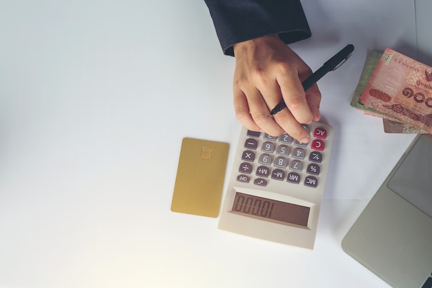 Finance and accounting concept. business woman working on desk Free Photo