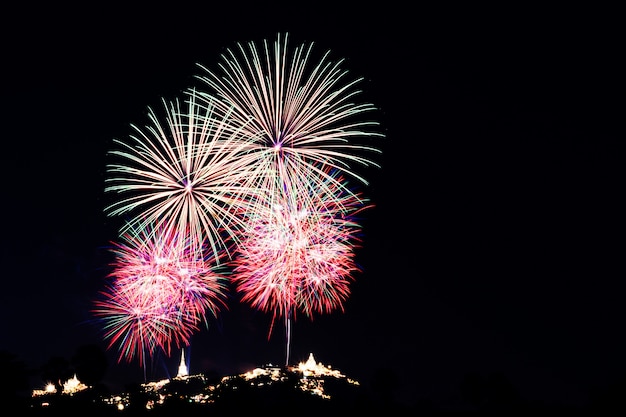 Fireworks and fireworks in celebration of new year's day. Premium Photo