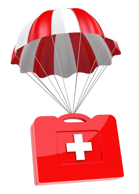 Premium Photo | First aid case and parachute on white background ...