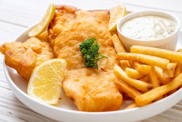 Premium Photo | Fish and chips with french fries