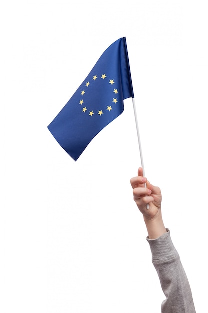 Download Free Flag Of European Union In Child S Hand Isolated On White Space Use our free logo maker to create a logo and build your brand. Put your logo on business cards, promotional products, or your website for brand visibility.
