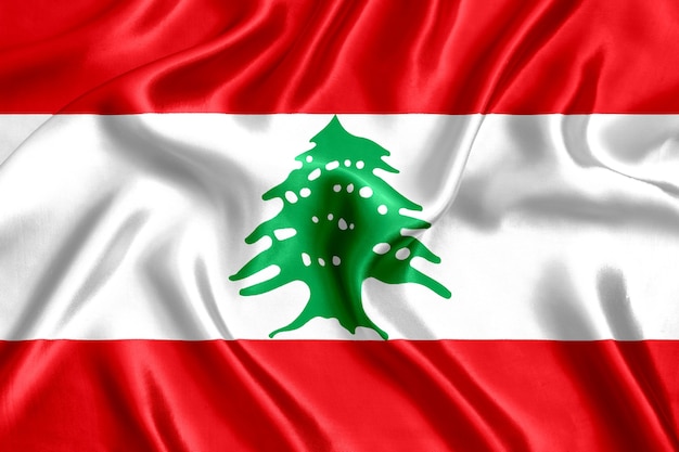 Premium Photo | Flag of lebanon silk close-up background