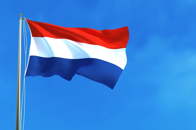 Flag of netherlands on the blue sky background 3d rendering Premium Photo