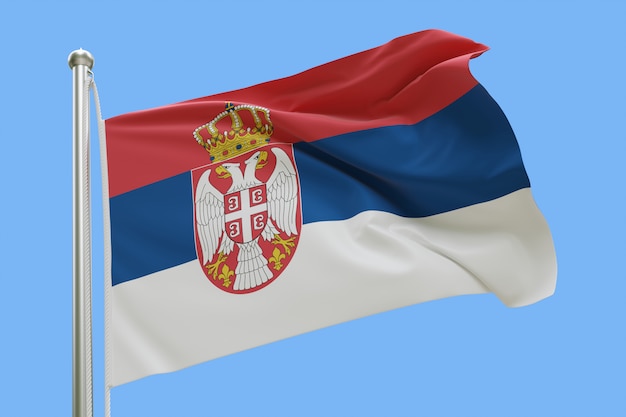 Premium Photo Flag Of Serbia On Flagpole Waving In The Wind Isolated