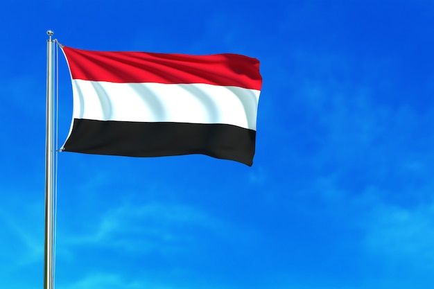 Flag Of Yemen On The Blue Sky Background 3d Rendering Premium Photo 