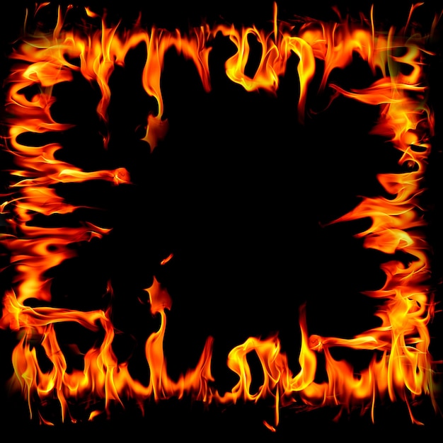 Premium Photo | Flame square fire flames on abstract art black background