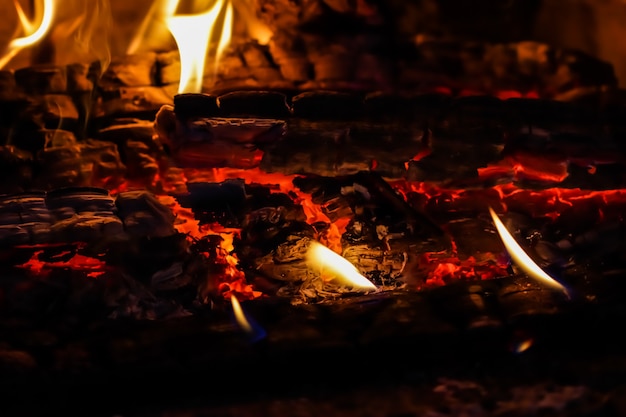 Premium Photo Flames Of Fire And Hot Coals Of Burned Wood In The