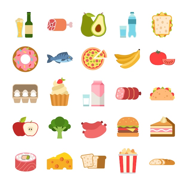 Premium Photo | Flat food icons. menu planning elements, fruits and ...