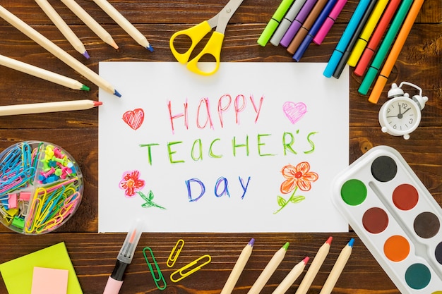 Premium Photo | Flat lay accessories happy teacher's day concept