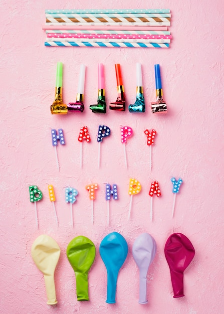 Flat Lay Arrangement With Birthday Decorations Photo Free Download