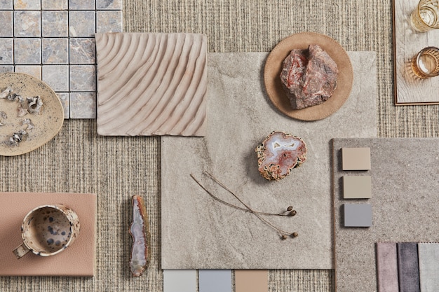 Premium Photo | Flat lay of creative design of beige architect ...