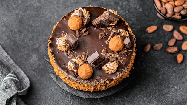 Free Photo | Flat lay of delicious chocolate cake on stand