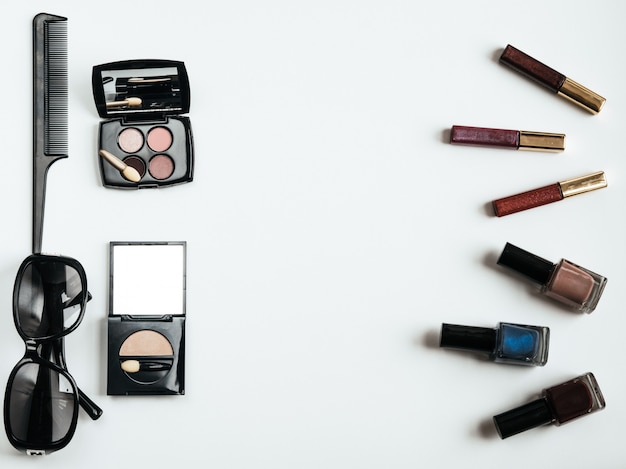 Premium Photo | Flat lay female cosmetics collage. top view set. copy space